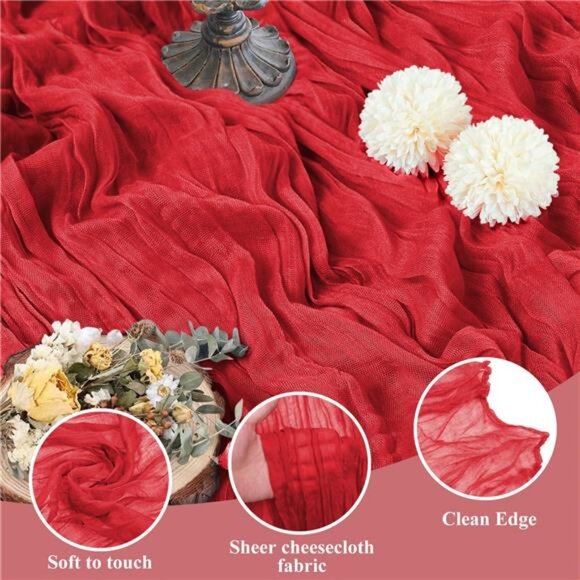 3PCS Fall Table Runner Cheesecloth 10FT Red Boho Gauze Fabric Rustic - Picture 3 of 7